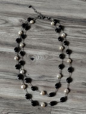 Premier Designs Black and Faux Pearl Beaded Necklace